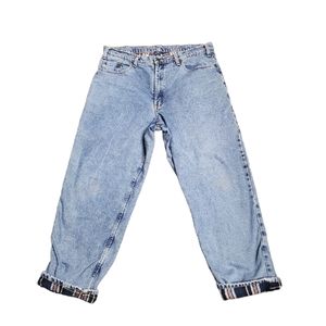 Real Work Wear Men's Plaid Flannel Lined  High Rise Jeans Size 38x30